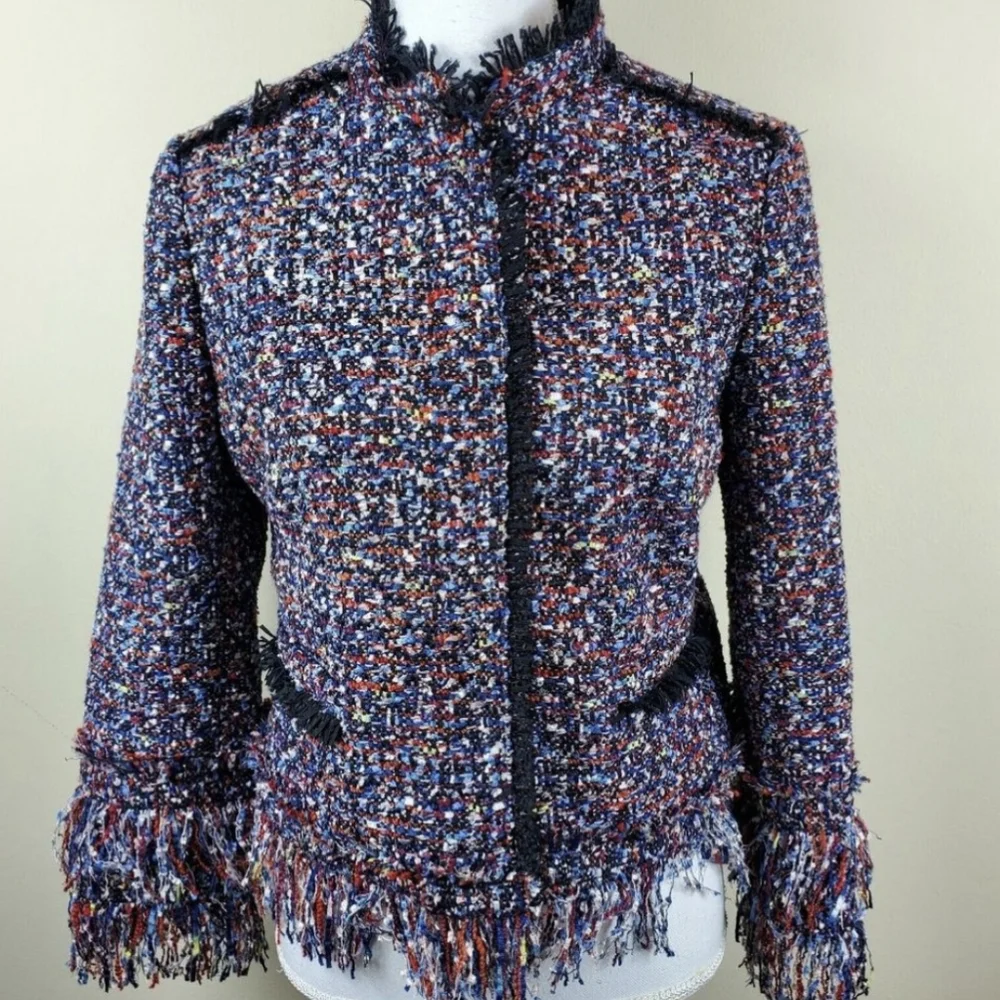 Ann Taylor Confetti Tweed Fringe Jacket Blazer XS